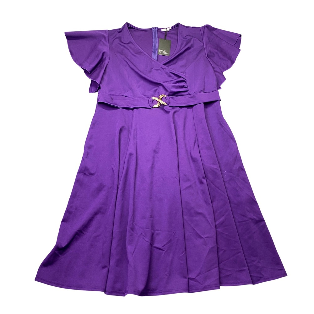 Pinup Fashion Purple Flutter Sleeve Fit & Flare Dress Plus Size 22W NWT Festive‎